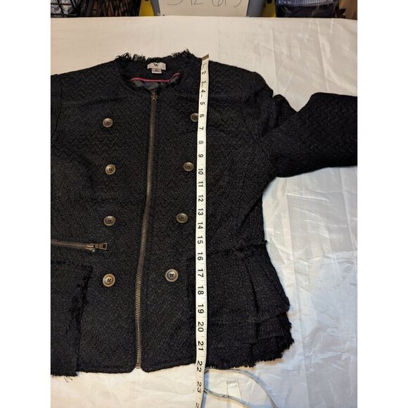 Worthington Black Tweed Zip Up Ruffled Peplum Jacket Women's Size Medium - Picture 14 of 16